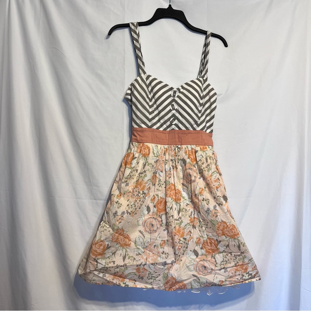 City Studio Black and White Striped Floral Mini Dress